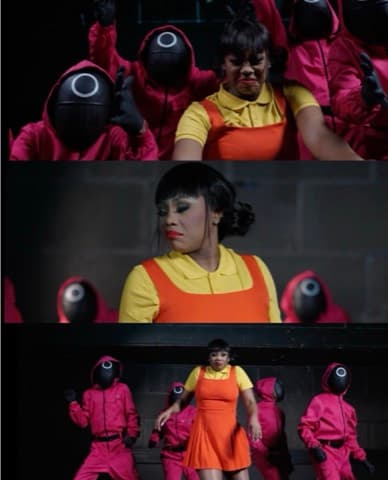 Music video production still — styled dance sequence